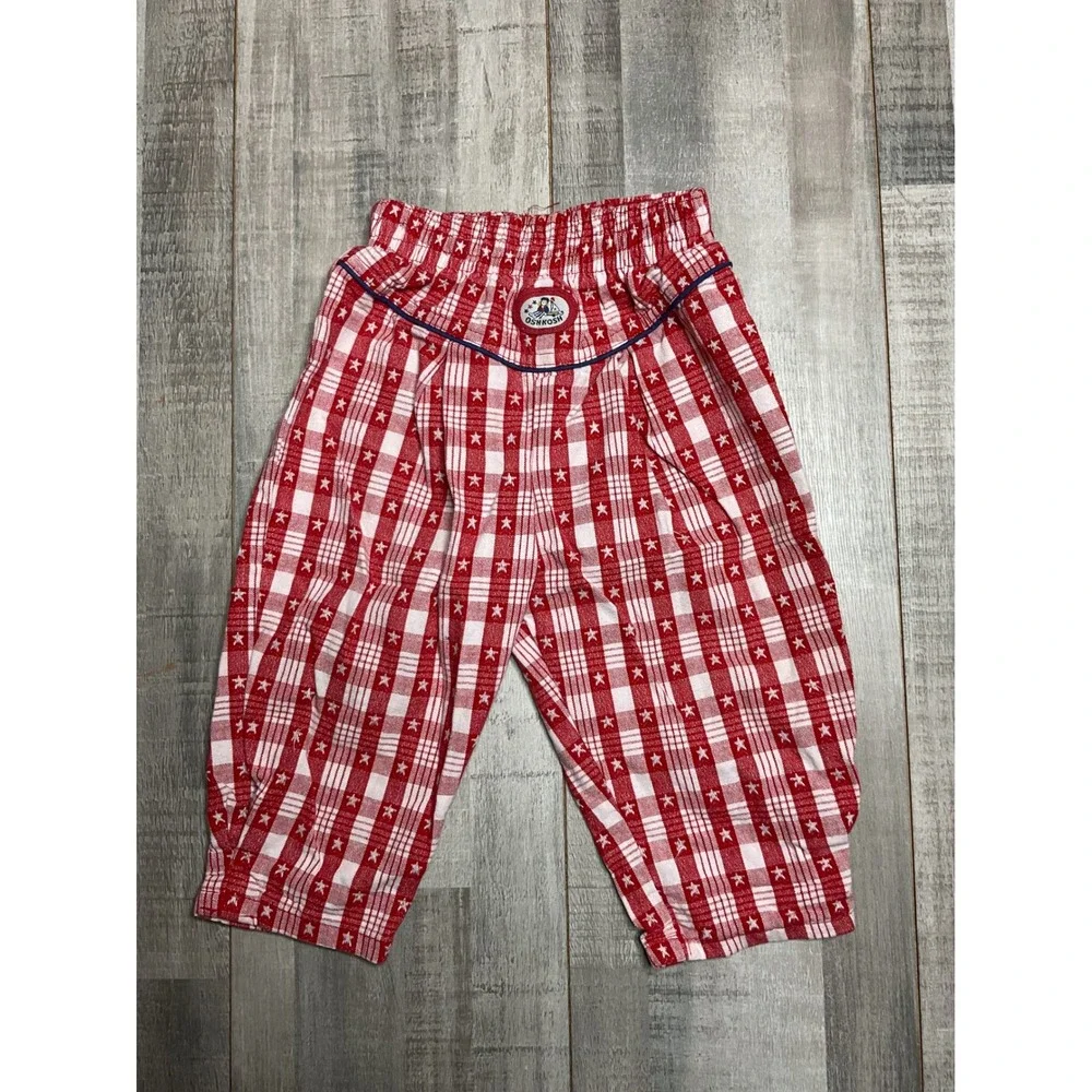 Vintage OshKosh Bgosh Red White Plaid Star Print Elastic Waist Pants Toddler 18M